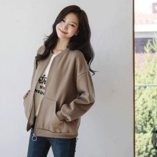 Kangaroo-pocket Brushed-fleece Lined Bomber Jacket