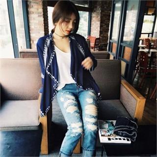 Embroidered Open-front Cardigan