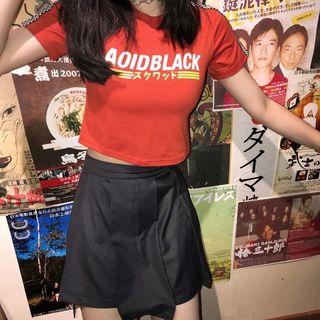 Printed Short-sleeve T-shirt / High Waist A-line Skirt