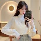 Stand-collar Lace Striped Long-sleeve Top