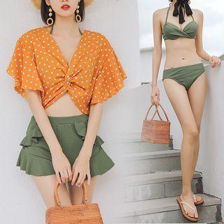 Set: Bikini Top + Bottom + Shorts + Cover-up Top
