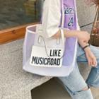 Lettering Print Mesh Tote Bag