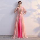 3/4-sleeve Paneled A-line Gown
