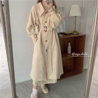 Long-sleeve Tie-waist Long Trench Jacket Off-white - One Size