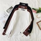 Long-sleeve Mock Neck Letter T-shirt