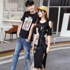 Couple Matching Short-sleeve Print T-shirt / Midi Dress