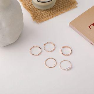 Simple Pearl Ring - Set Of 5 Gold - One Size