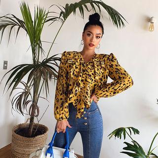 Frilled-detail Leopard Blouse