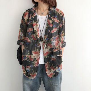 3/4-sleeve Floral Print Blazer