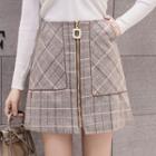 Plaid Zip-front A-line Skirt