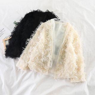 Fringed Lace Mesh Cardigan