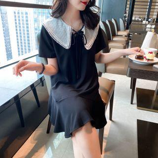 Lace-collar Loose Mini Dress