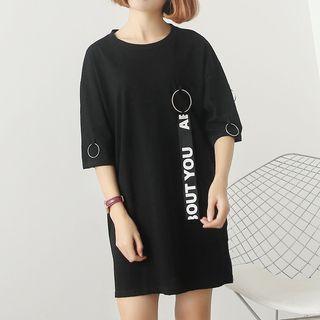 Ribbon Detail Elbow-sleeve Longline T-shirt