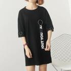Ribbon Detail Elbow-sleeve Longline T-shirt