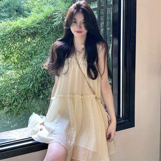 Strappy Ruffled Mini Dress Off-white - One Size