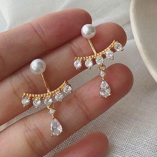 Faux Pearl Rhinestone Swing Earring 1 Pair - Gold & White - One Size