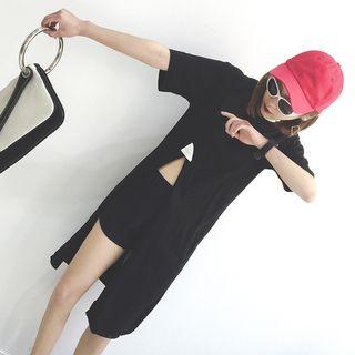 Contrast Trim Side Slit T-shirt Dress