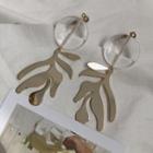 Transparent Disc & Alloy Leaf Dangle Earring