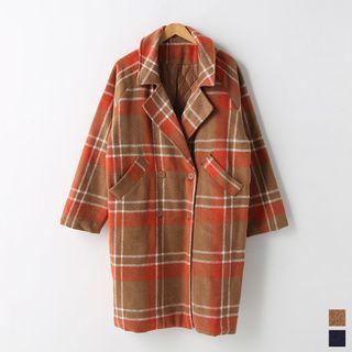 Check Raglan-shoulder Boxy Coat