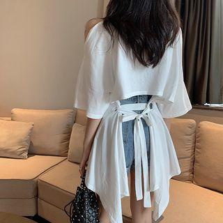 Off-shoulder Tie-back Long T-shirt