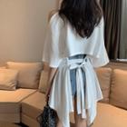 Off-shoulder Tie-back Long T-shirt
