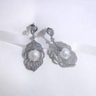 Rhinestone Faux Pearl Drop Earring Silver - One Size