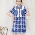 Short Sleeve Peter Pan Collar Check Frayed Polo Dress