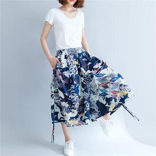 Floral Print Cropped Wide-leg Pants