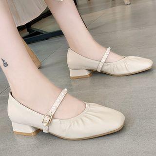 Shirred Faux Pearl Block Heel Mary Jane Pumps