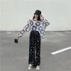 Flower Print Oversize Long-sleeve Light T-shirt / Printed Wide-leg Pants