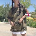 Camouflage Mock Two-piece Elbow-sleeve T-shirt