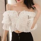 Cold-shoulder Lace-up Eyelet Cropped Top White - One Size