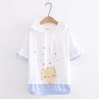 Hood Print Short-sleeve T-shirt
