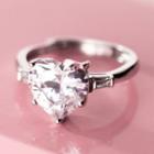 925 Sterling Silver Rhinestone Heart Ring 1pc - Silver - One Size