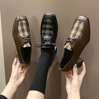 Block-heel Plaid Panel Loafers