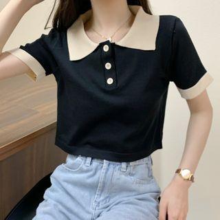 Contrast-collar Short-sleeve Polo Top