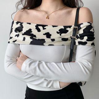 Off-shoulder Long-sleeve Shirt White - One Size