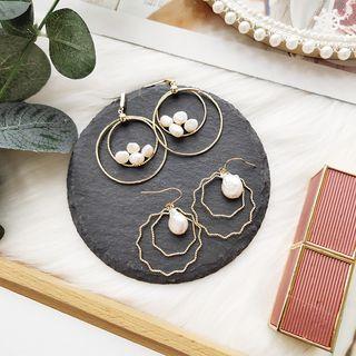 Freshwater Pearl Alloy Hoop Dangle Earring