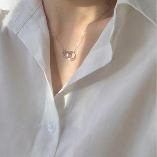 Faux Pearl Interlocking Hoop Pendant Necklace As Shown In Figure - One Size