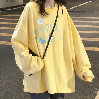 Printed Long-sleeve Sweatshirt Yellow - One Size