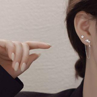 Star Chained Asymmetrical Sterling Silver Earring