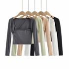 Mock Two-piece Puff-sleeve Square-neck Crop T-shirt