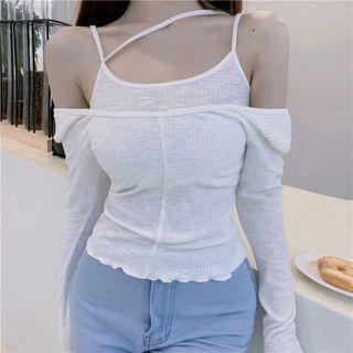Set: Knit Camisole Top + Cold-shoulder Knit Top