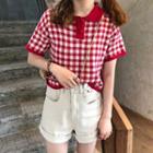 Short-sleeve Checker Knit Polo Shirt