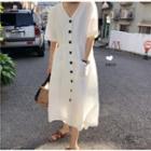 V-neck Pocketed Short-sleeve Midi Dress