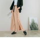 High Waist Plain Slit-side Wide-leg Cropped Pants