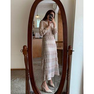 Laced Tiered Long Chiffon Dress Beige - One Size