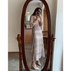 Laced Tiered Long Chiffon Dress Beige - One Size