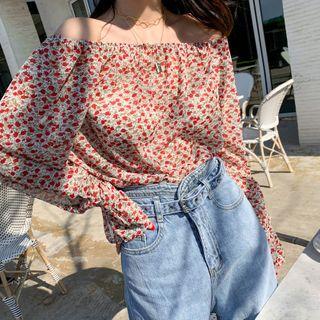 Off-shoulder Floral Blouse Ivory - One Size