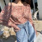 Off-shoulder Floral Blouse Ivory - One Size